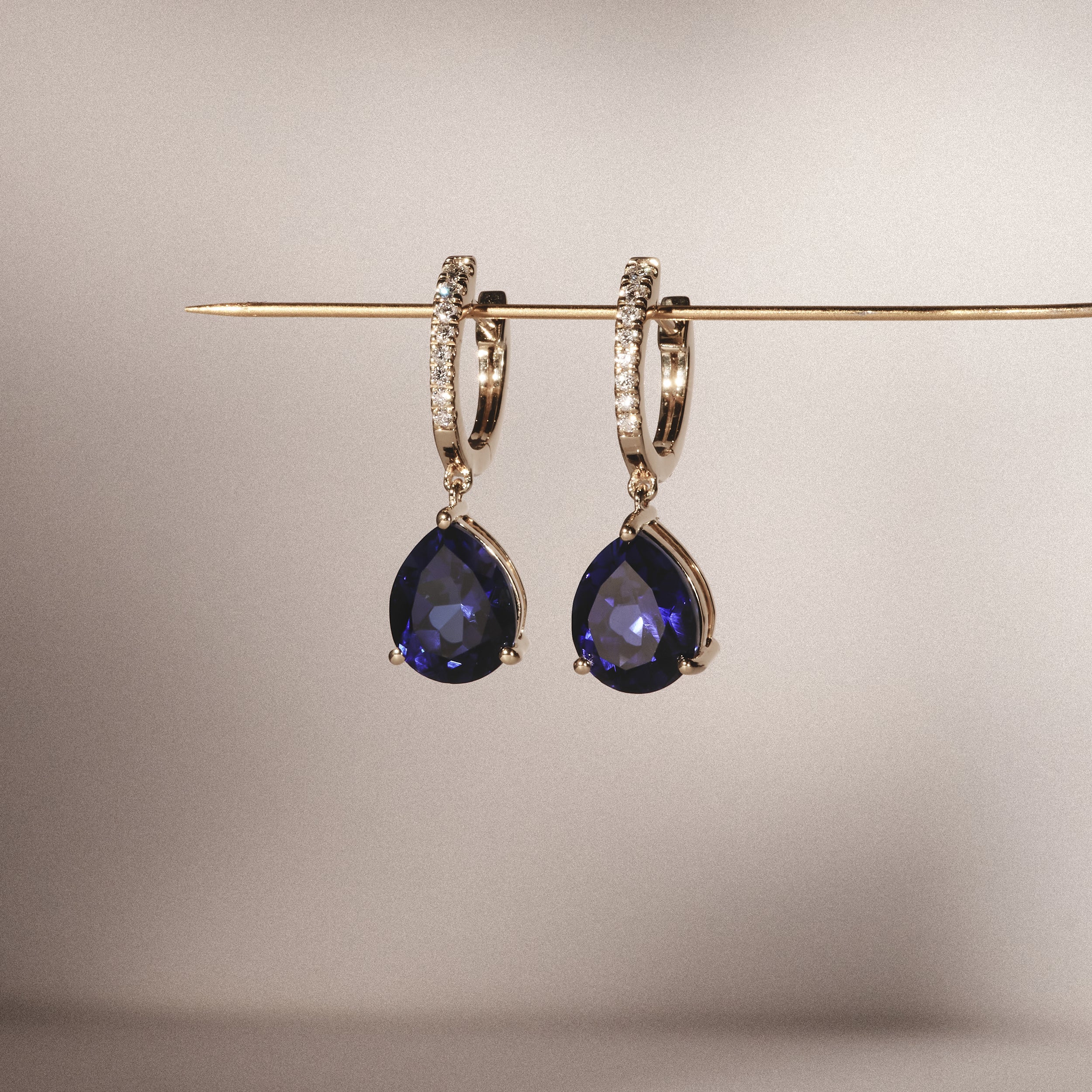Astra 6.50ct Lab Sapphire and Diamond Drop Pear Cut Earrings in 18K Gold Vermeil